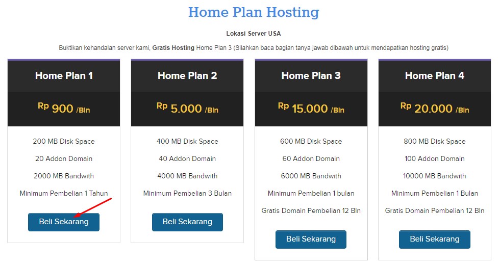 Halaman Web Hosting di cara beli hosting