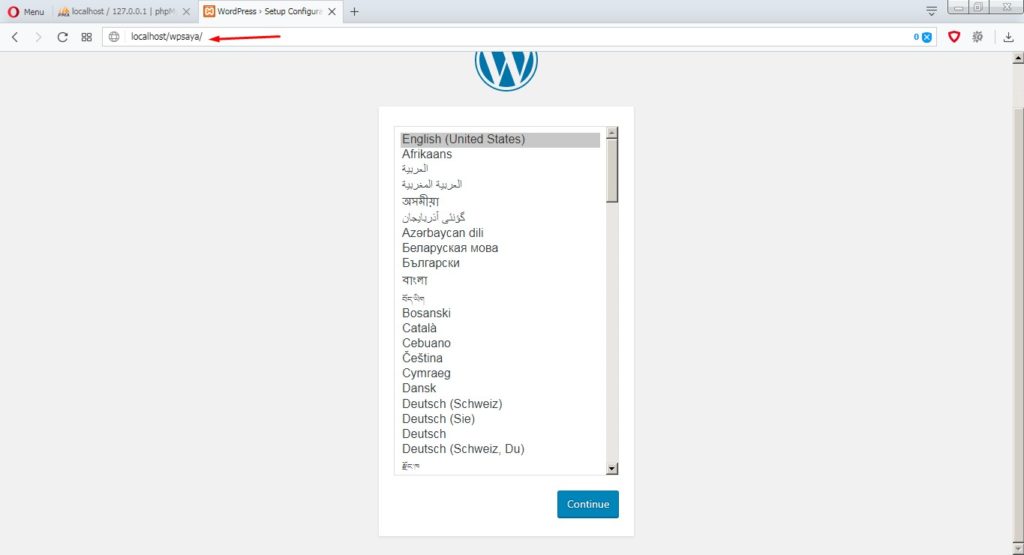 Pilihan bahasa instalasi wordpress