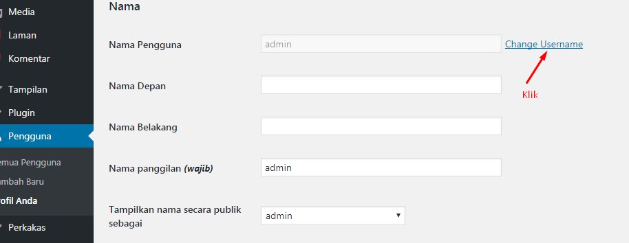 Cara Merubah Username WordPress Melalui Dashboard Admin Area 7