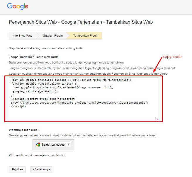 Cara Memasang Widget Google Translate Pada Blogger 10