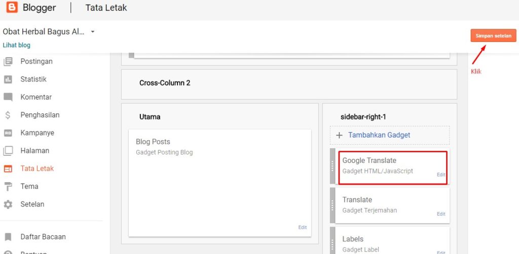 Cara Memasang Widget Google Translate Pada Blogger 15