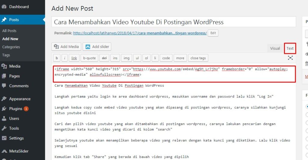 Cara Menambahkan Video Youtube Di Postingan WordPress 8